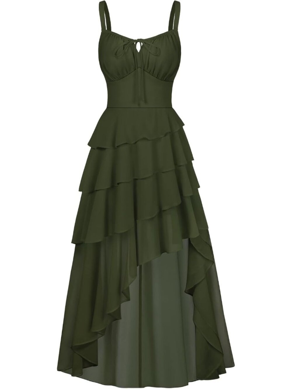 Women's Olive Green Ruffled Renaissance Pirate Gothic Fairy Core Costume Dress